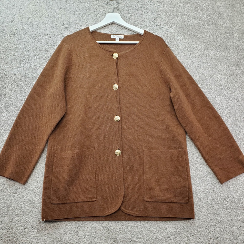 J.Crew Cardigan Sweater Womens Medium Brown Schoolboy Merino Blend Gold Button
